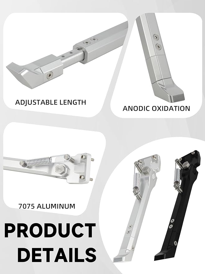 Kickstand for Ebike,CNC Aluminum Adjuster Side Kick Stand for 24-29 Inch Electric Mountain Bike Bicycle with 40mm Mount Hole - Silver