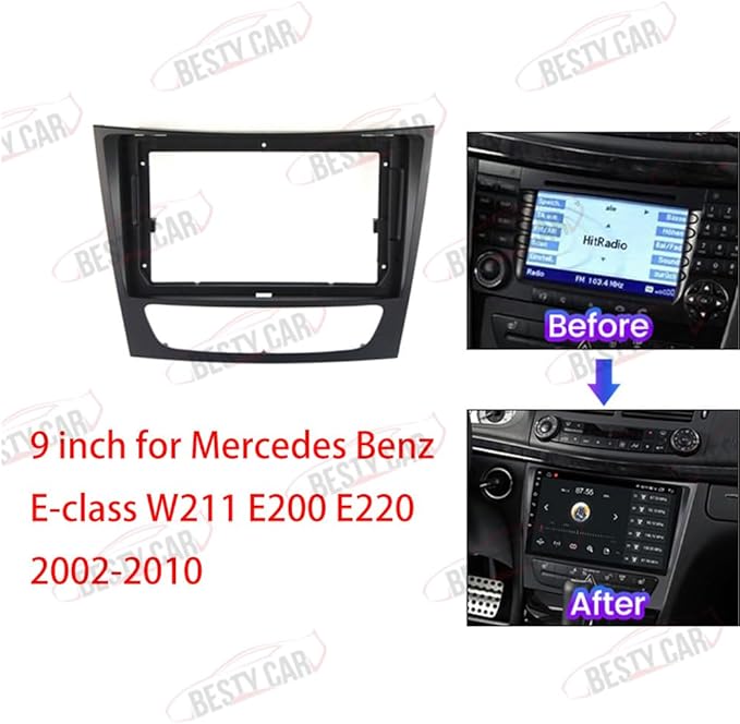 Fits for Benz E-Class W211 E200 E220 2002-2010 Car Radio Stereo Fascia Frame Double DIN 9 inch Dash Installation Mounting Kit