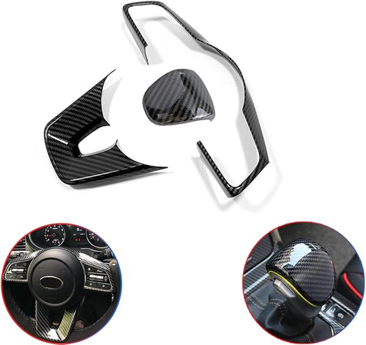 MUXEE 3Pcs Steering Wheel Cover Trims Interior Decaration Sticker for Kia Forte Cerato K3 2019 2020 2021 2022 2023 2024 - ABS Carbon Fiber Sport Interior Accessories(NOT FIT GT and GT Line Models)