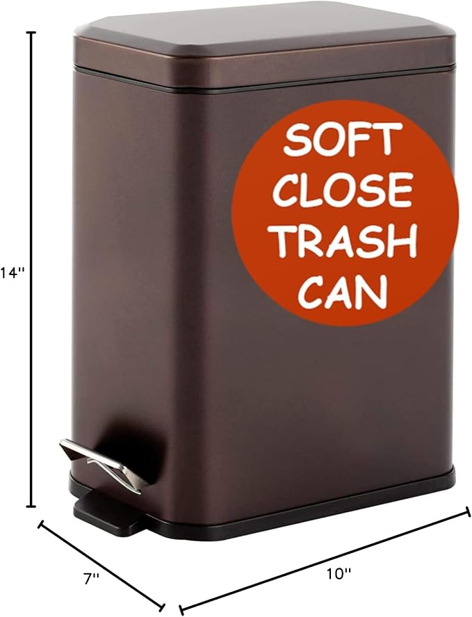Homie Soft Close, Slim Trash Can 3.2 Gallon with Anti - Bag Slip Liner and Lid, Use as Mini Garbage Basket, Slim Dust Bin, or Decor in Bathroom, Restroom, Kitchen, or Bedroom (Bronze)