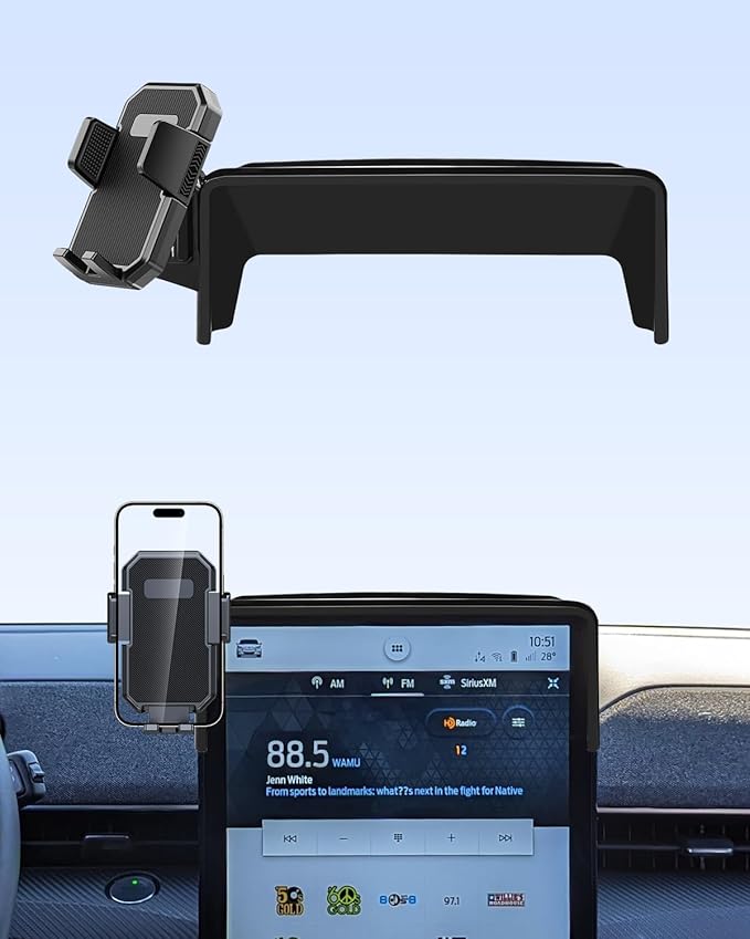 PZK Car Phone Holder for Ford Mustang Mach-E 2021 2022 2023 2024 2025 Accessories 15.5-Inch Screen Fixed Clip Auto Lock Car Phone Mount with Sunglasses Storage Box 360° Rotation Fit for 4-7'' Phones