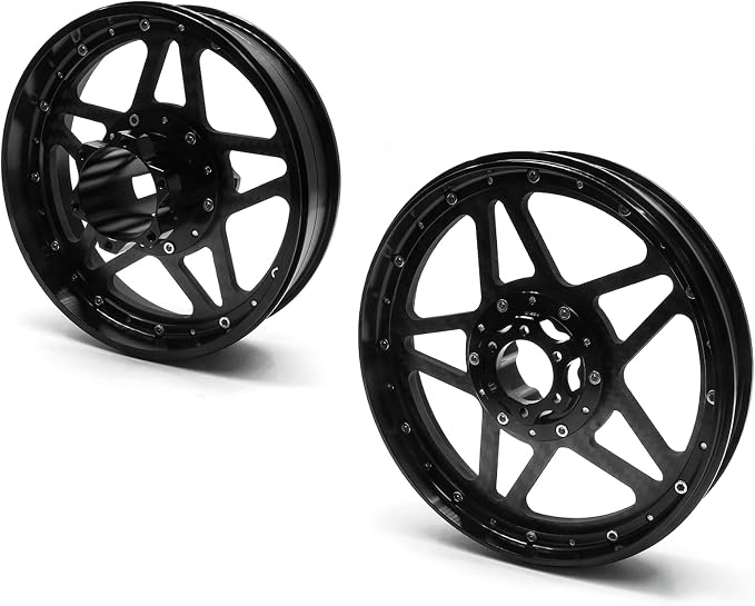 TREAL Losi Promoto MX Front and Rear Wheels(2P), CNC Machined Aluminum w Carbon Rims for Losi 1/4 FXR Motorcycle(Black)