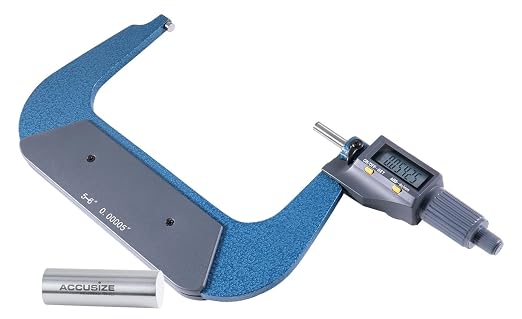 Accusize Industrial Tools Outside Micrometer, 5-6 in/125-150 mm, MD71-0006 | 2-Key Electronic Digital, Carbide-Tipped, Data Output, 0.00005 in Resolution