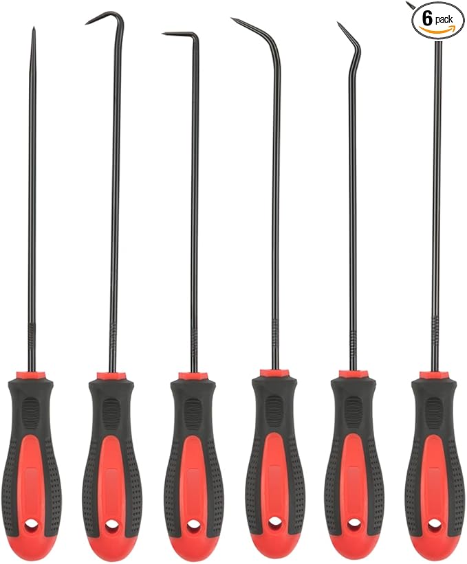 ROTATION Extra Long Precision Hook and Pick Set, 6-Piece Set, Chrome Vanadium Steel Shaft, for Remove Hoses and Gaskets, Auto and Electronics Maintenance Tools