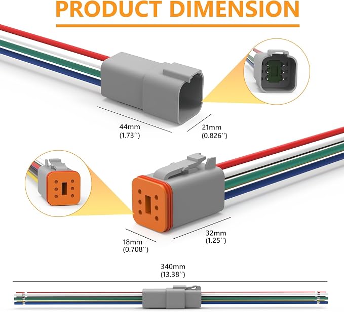 Newdeli Deutsch 6 Pin Connector Kit Waterproof Electrical Connector 16 AWG Male and Female Automotive Wire Connectors for Car Truck Boat, Dt Connector 2 Sets