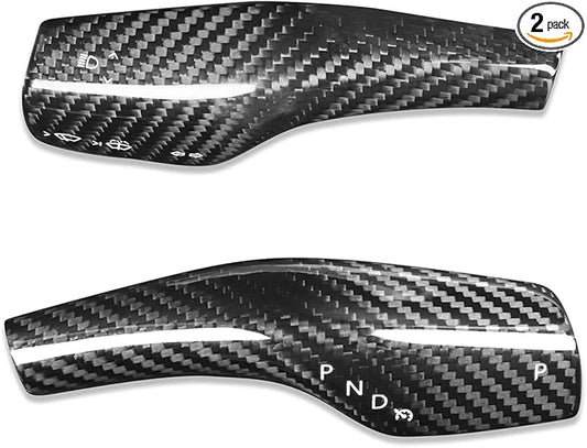 Fit Tesla Model 3 Y 2021-2023,Real 3K240G Carbon Fiber Steering Wheel Column Gear Shift Cover Gear Lever Decoration Accessories 2pcs(Glossy Carbon Fiber)