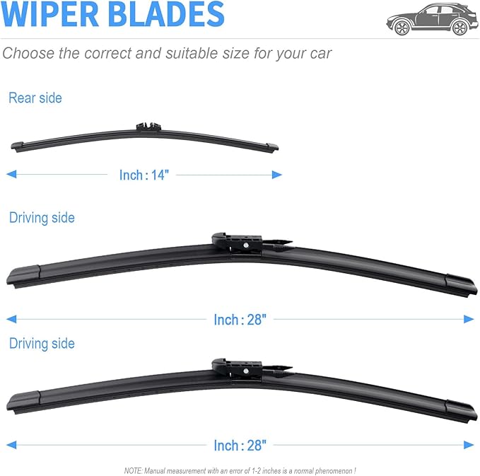 Gavimnal® 28"+28"+14" Silicone Wiper Blades Replacement For Ford Edge 2015-2023,All-Season Front Rear Windshield Wiper Blades(Set of 3)