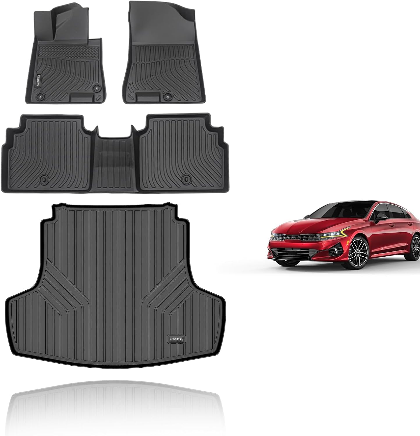 KELCSEECS Floor Mats & Cargo Liner Custom for Kia K5 2021-2025 (FWD Only) & Hyundai Sonata 2020-2025 All Weather Protection TPE Floor Liners Front& Rear Row Full Set Accessories Black