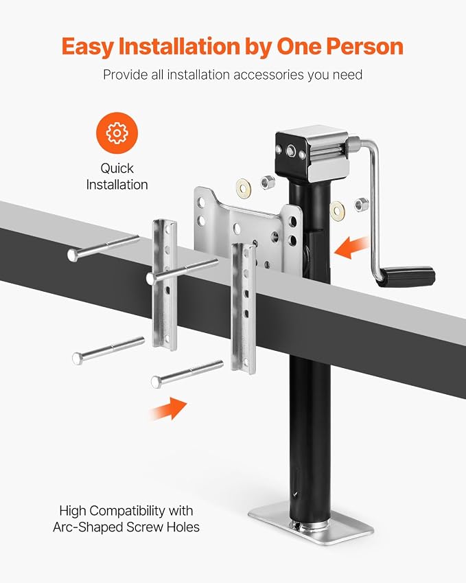 VEVOR 5000 lbs Dynamic Load Capacity, Heavy Duty Swivel Bolt-on Trailer Jack, 14.3" Lift Trailer Jack Stand with Handle for RV, Horse, Utility, and Yacht Trailers