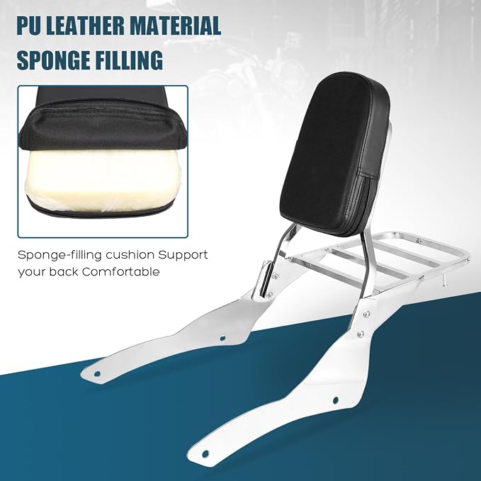 Chrome Passenger Backrest Sissy Bar with Luggage Rack Compatible With For Yamaha Vstar 400 650 Dragstar 400 650 Classic 1998-2018 Detachable Sissy Bar Backrest