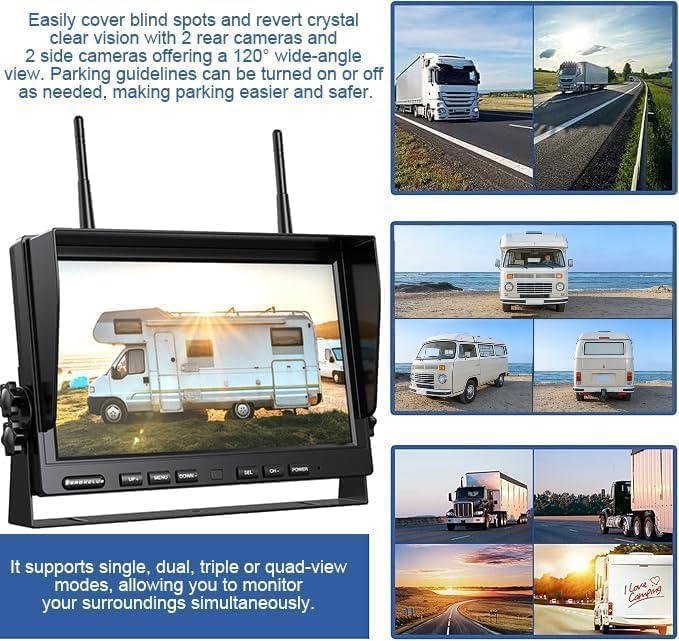ZEROXCLUB 1080P Wireless Backup Camera System with 10 Inch DVR 3 Split Monitor, IP69 Waterproof Stable Signal Record Wireless 1 Rear and 2 Side View Cameras for RV Truck Trailer Camper (BW103SL-M)