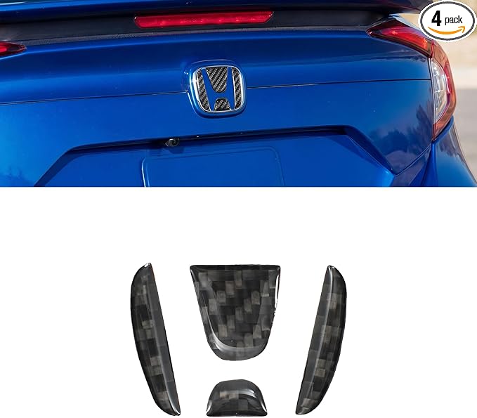 Real Carbon Fiber Tailgate Emblem Trim Compatible with 2016-2021 10th Gen Honda Civic, Exterior Decor Sticker Accessories