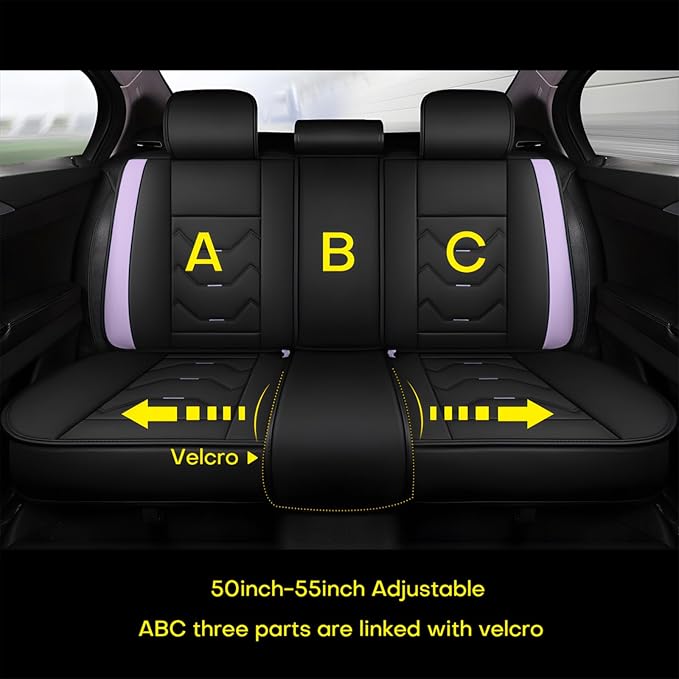otoez Leather Seat Covers for Car Full Set, 5 Seat Car Seat Cover, Waterproof Automotive Seat Covers, Universal Seat Protector for Most Cars SedensTrucks SUVs (Black&Purple, No Pillows)