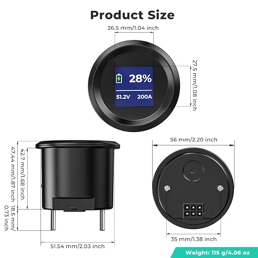 RoyPow Golf Cart Battery Meter LCD Display 36V 48V 72V Lithium Monitor Gauge IP67 Waterproof