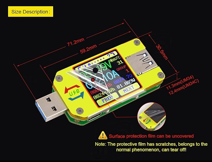 RD UM34C 4A USB3.0 USB Meter Tester Voltage Current Power Charger Voltmeter Ammeter Multimeter Tester Measure Cable Resistance(UM34C)