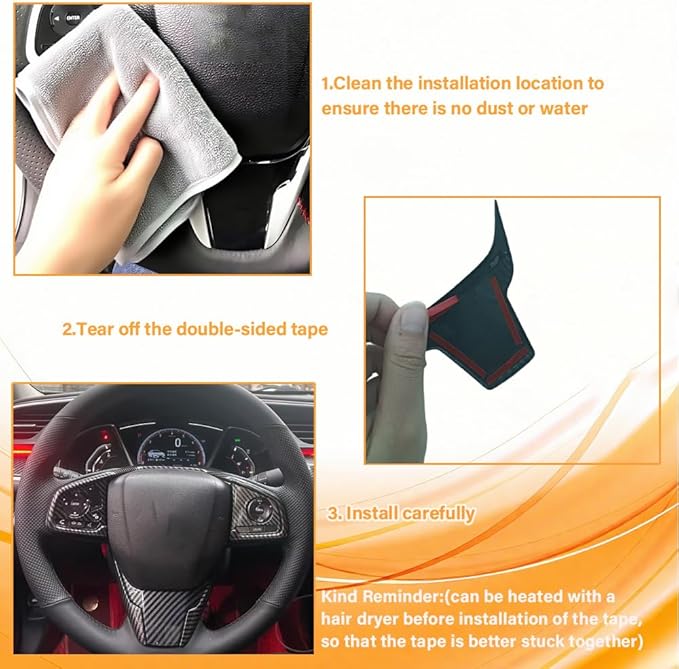 Steering Wheel Trim Decoration Steering Wheel Button Cover Trim Sticker Compatible with Honda Civic Accessories 10th Gen 2016 2017 2018 2019 2020 2021 ABS Carbon Fiber Style (6 PCS)