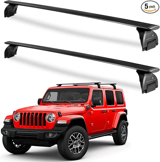 Tuyoung Roof Rack Cross Bars Lockable Compatible with Jeep Wrangler JK JL Gladiator JT 2007-2026, 2 & 4 Door 220lbs Heavy Duty Aluminum Crossbars Rooftop Kayak Bike Luggage Racks