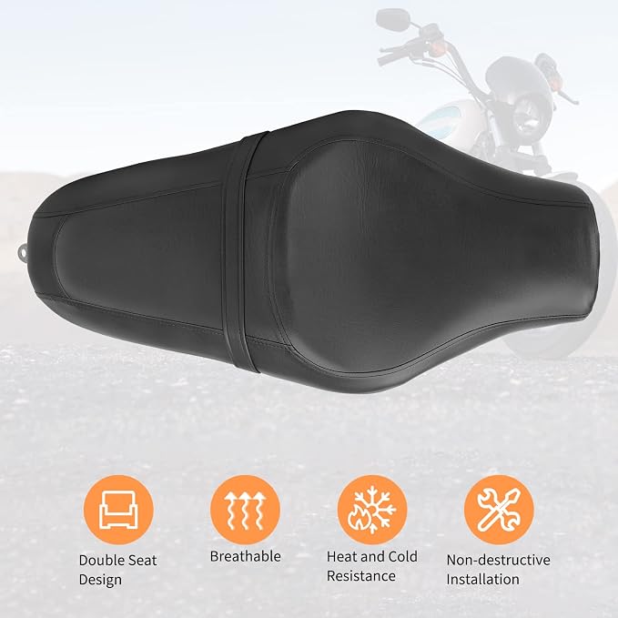 2-Up Driver Passenger Seat for Harley Sportster 883 1200 Black | 2004-2006 & 2010-2016 XL1200 XL883, Leather Cover, Front Rear Riding, Easy Direct Replacement, Waterproof and Dustproof