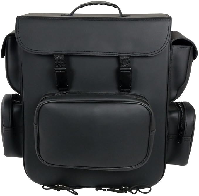 Milwaukee Leather SH584 Large Black PVC Motorcycle Sissy Bar Bag with 5 Bonus Pockets - Large
