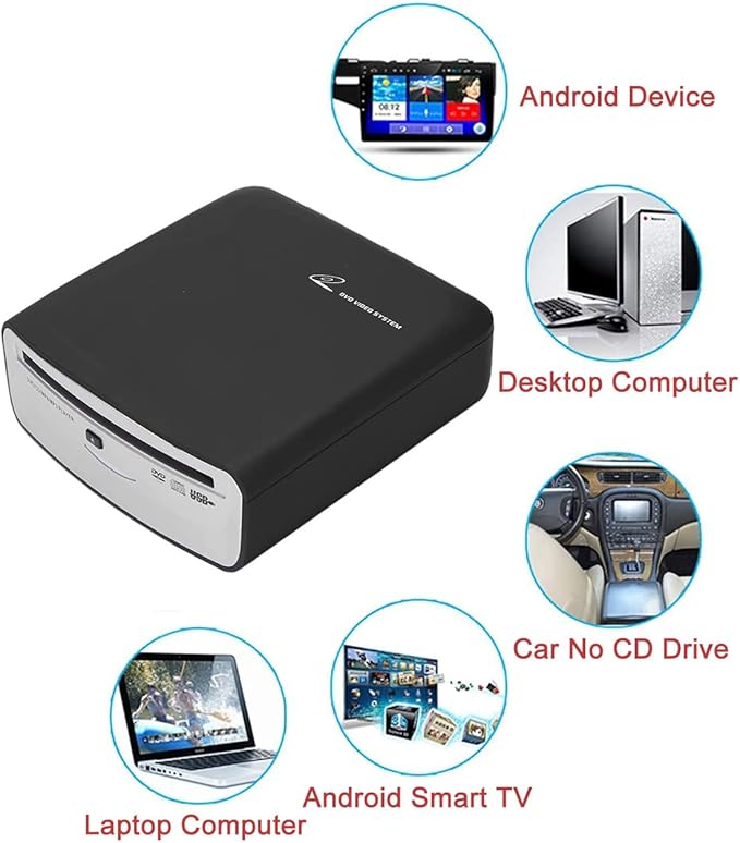 Portable Car CD Player | External USB Vehicle CD Player for Car Android Navigation Plug and Play (for Android 4.4 and Above System Only)