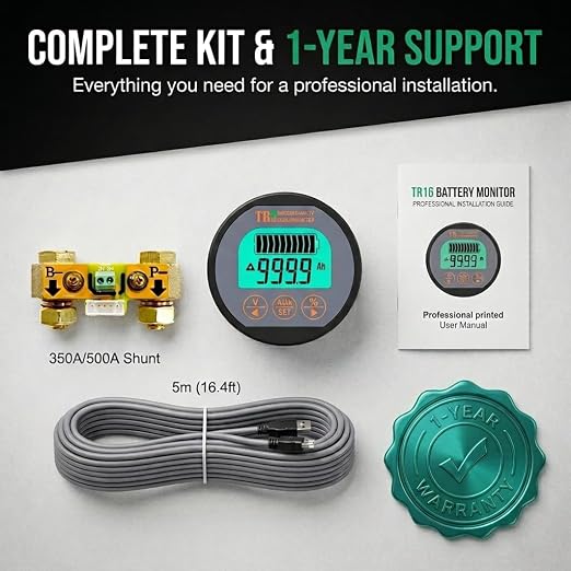 Battery Monitor with Shunt Voltage Current Monitor Voltmeter Ammeter 8V-80V 500A High Precision Voltage Current Meter Backlit LCD Display with Data Storage for Lithium Battery Bank Solar Panel System