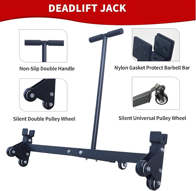 Deadlift Jack Barbell Stand with Wheels 900lb Capacity Convenient to Replace Weight Plates for Deadlift Weightlifting Training,CrossFit & Home Gym