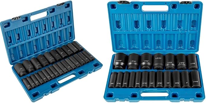 VEVOR 1/2" Drive 26 Piece 10mm-36mm and 19 Piece 3/8"-1-1/2" Deep Impact Socket Sets with Storage Cage