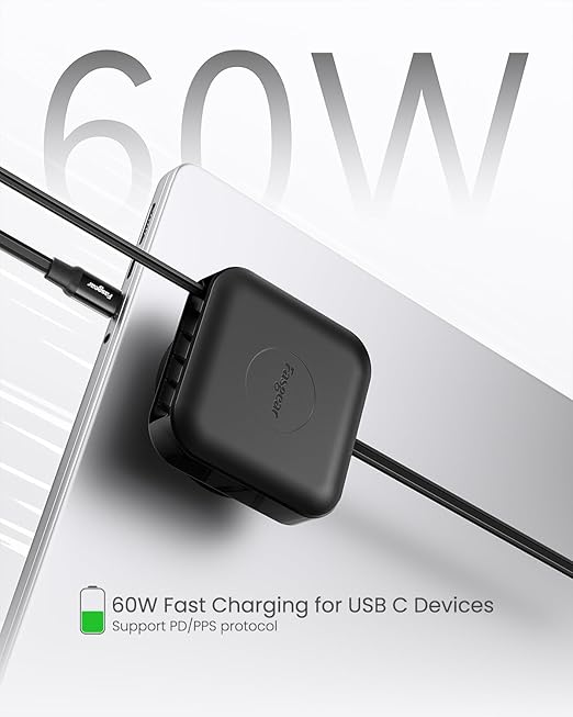 Fasgear Retractable USB C Cable Desk Mount 2 Pack - 6ft+6ft Type-C Cord 60W PD/PPS Fast Charging for iPhone 17 16 15 Series/iPad Pro/Mac-Book/Sam-Sung, 360° Rotatable USB 2.0 Cable
