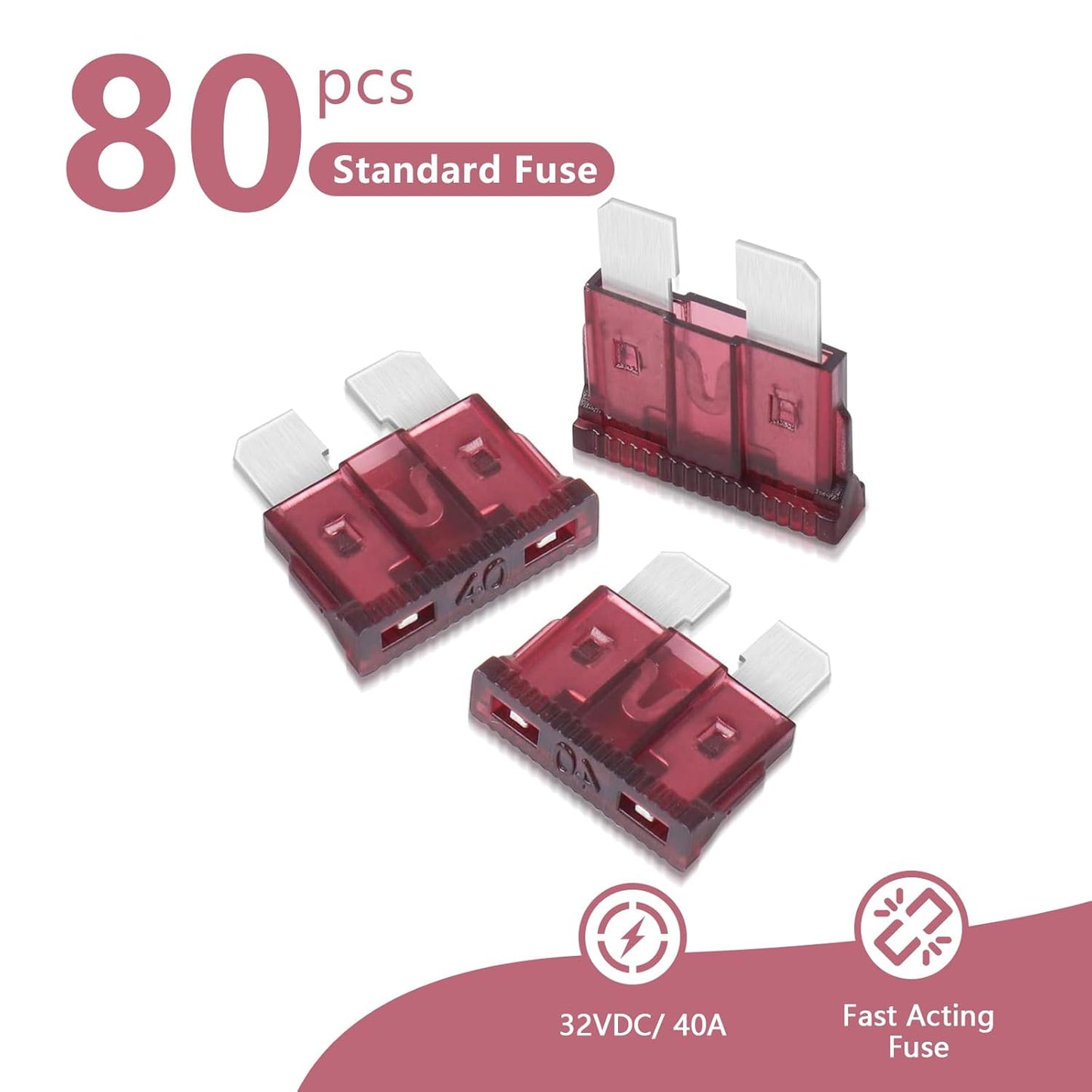(80Pcs) 40 Amp Standard Fuse, 40A Car Blade Fuses for Car/RV/Truck/SUV/Motorcycle/Boat