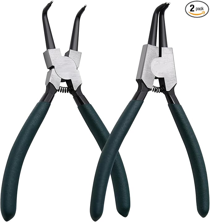 Snap Ring Pliers Set, 2pcs 7" Internal/External Circlip Pliers Kit with Bent Jaw, Heavy Duty Precision Spring Loaded Pliers for Ring Remover Retaining and Remove Hoses, Gaskets