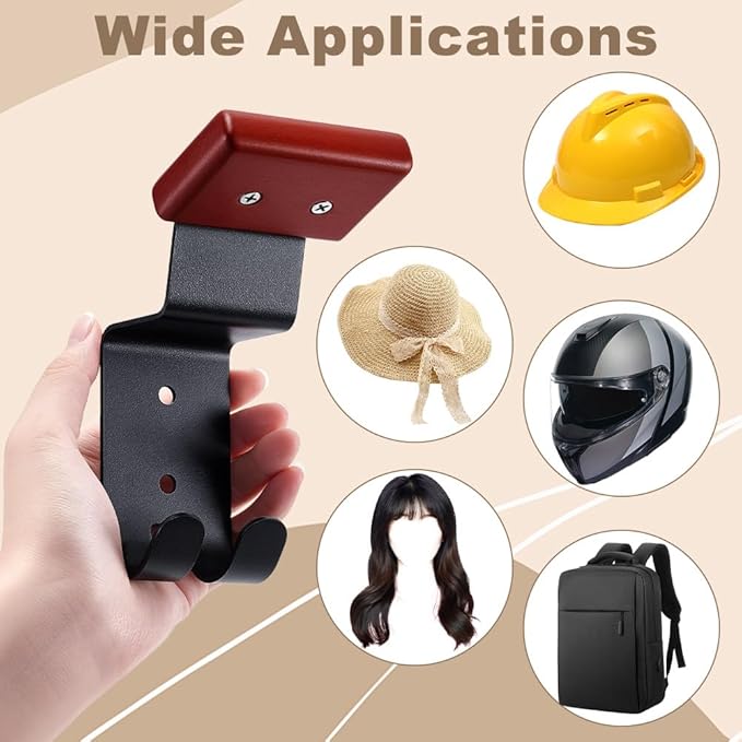 8 Pack Holder Wall Mount, Motorcycle Gear Rack with 2 Heavy Hooks Wall Mount Hanger Solid Wood and Strong Steel Design Motorcycle Accessories for Bike Tactical Baseball Football Helmet Hats