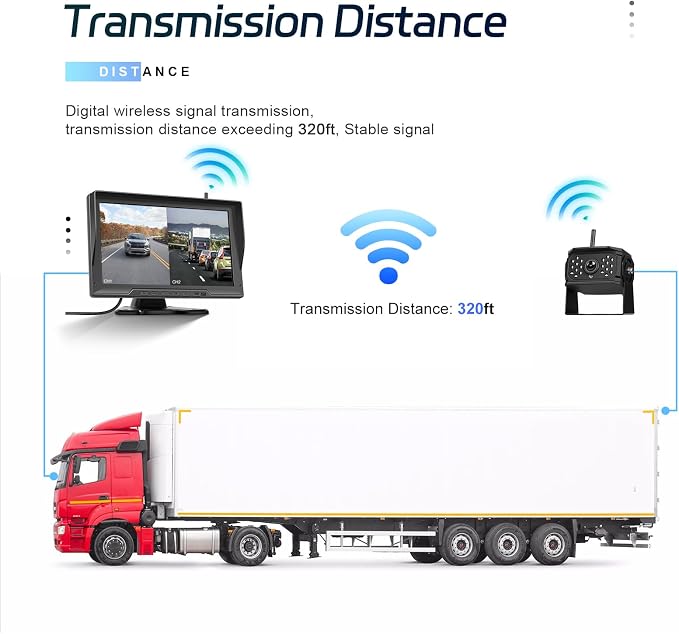 10.1 Inch Wireless Backup Camera for Truck with 2 Rear View Camera System for Cars, 4 Channels Split Screen, BSD Alert, Night Vision, IP68K Waterproof, for Truck, Pickup, Trailer, Cars Parking Safety