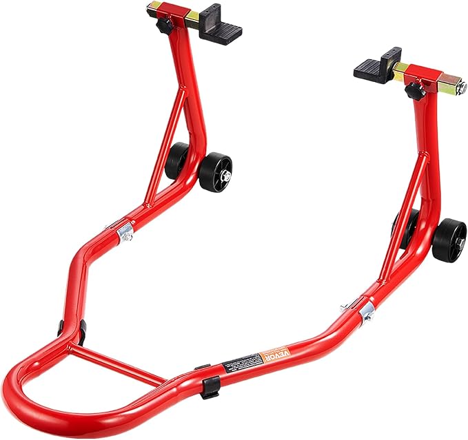 VEVOR Motorcycle Rear Wheel Stand, 850 LBS Load Capacity Heavy Duty Rear Wheel Stand with U + L Fork Swingarm Spool, Adjustabe Motorcycle Lift Jack Stand, for Suzuki Yamaha Honda Kawasaki, Red