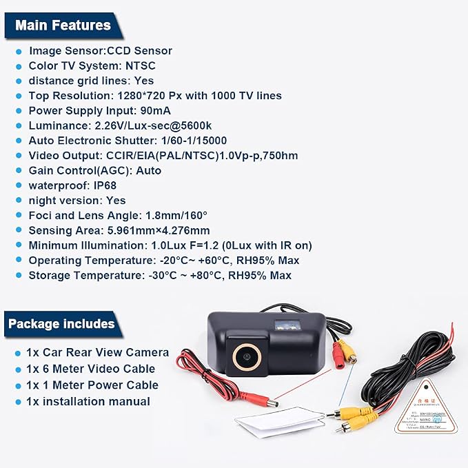 Caros Fisheye 1280x720 Pixels car Backup Camera Reverse Parking Rear View Replacement for Ford Transit MK6(2000-2006) Ford MK7(2007-2013) Tourneo Connect 2012