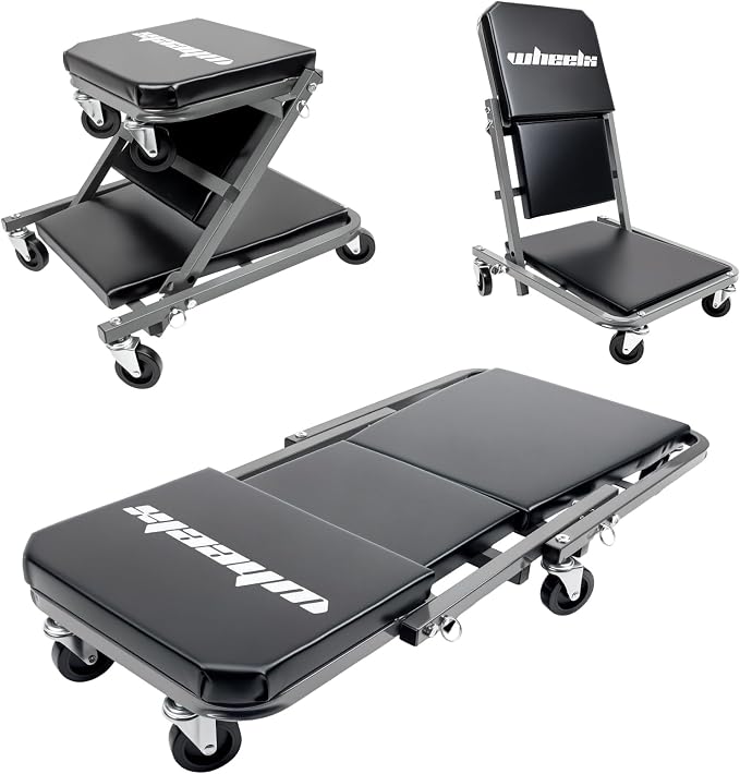 Mechanic Creeper 36 inches 3-in-1 Mode Z Seat 340lbs Capacity, Foldable Garage Adjustable Rolling Folding with 6pcs Wheels Roller, Lay Down Sit Lean Back, Under Car Auto Repair, Grey, Man Gift