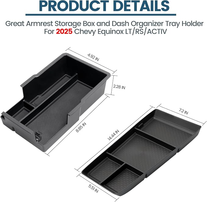 Center Console Organizer Compatible with [2PACK Not EV] 2025 2026 Chevy Equinox Console Organizer Tray, for 2026 2025 Chevy Equinox [LT/RS/ACTIV] Accessories Upper and Lower Console Tray