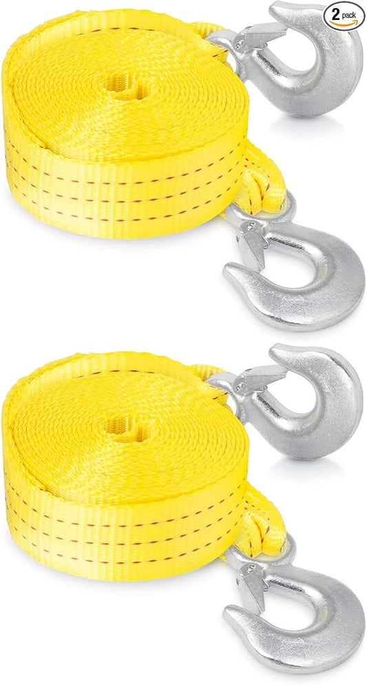 NEIKO 51005A Heavy-Duty Tow Strap with Hooks 2 Pack, 2 Inches by 20 Feet, Woven Polyester Webbing, and 10,000-Pound Capacity, HD Truck Recovery Strap and ATV Tow Strap, Tow Rope for Vehicles