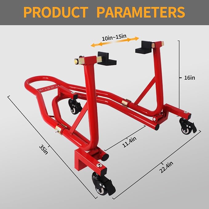 Universal 360°Motorcycle Stand Paddock Rear Lift Combo Bike Wheel Fork Stands Motorcycles Swingarm Spool Stand Adjustable Dismantable Compatible Most for Yamaha Honda Kawasaki Suzuki Red