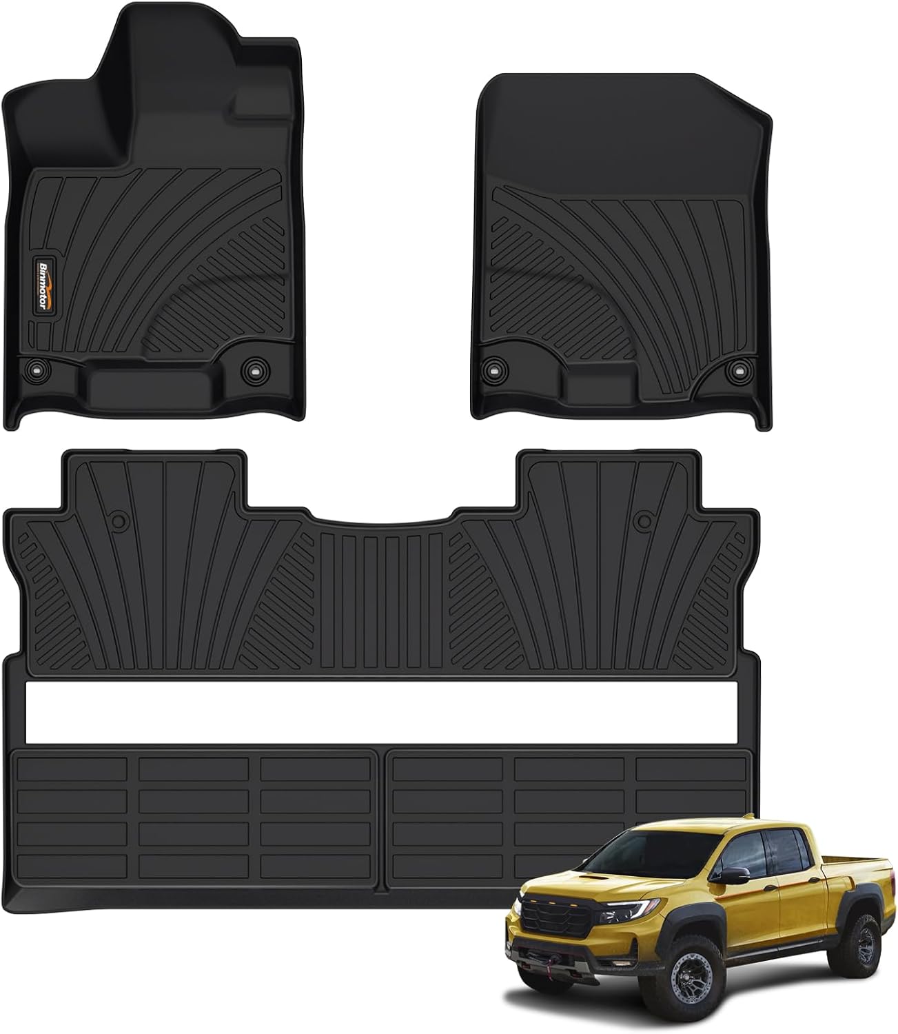 Binmotor-Floor Mats for 2017-2025 Honda Ridgeline Crew Cab, Front & 2nd Row, All Weather Car Floor Mats Ridgeline Car Mats Floor Liners for Honda Ridgeline Accessories