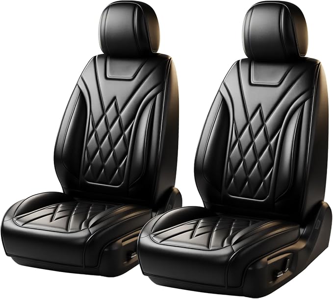 Fit Explorer Car Seat Covers for Ford Explorer 2007-2025 2026 - Luxury Leather, Anti-Slip, All-Weather, Waterproof & Breathable, Airbag Compatible, 2 Front Seats Only (Black)