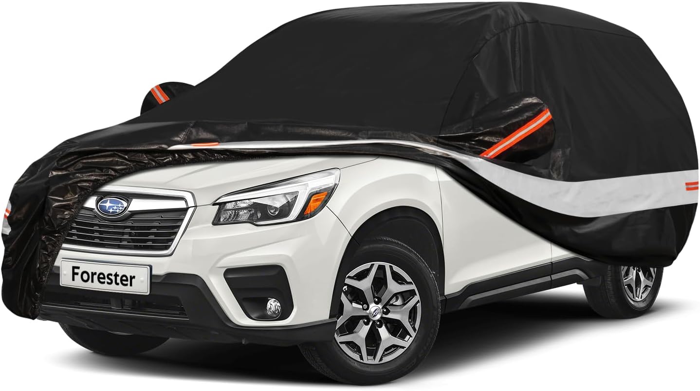 10 Layers SUV Car Cover Custom Fit for Subaru Forester (1998-2024) Waterproof All Weather for Automobiles, Outdoor Full Cover Sun UV Rain Protection with Cotton.Black