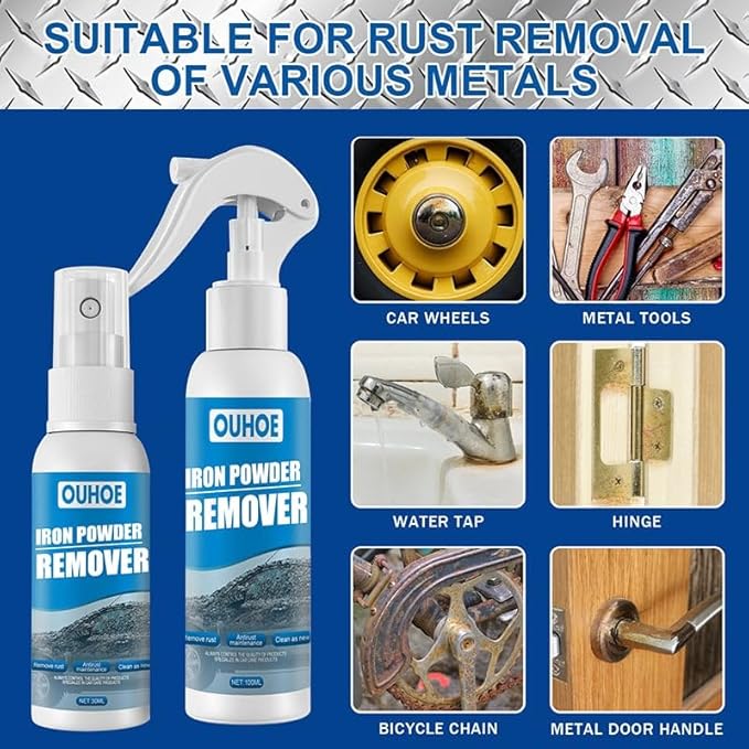 Multi-Functional Quick-Acting Rust Removal Spray, Upgraded Iron Powder Remover Spray, Portable Car Rust Removal Spray, Fast-Action Rust Eliminator & Metal Care Spray (Combination Version)