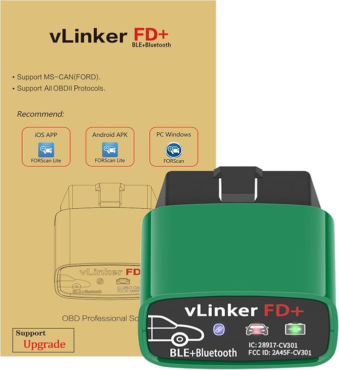 Vgate vLinker FD+ (BT3.0/ BLE4.0) OBD2 Scanner for FORScan Fixed Diagnostic Tool Car Code Reader for Android & iOS & Windows