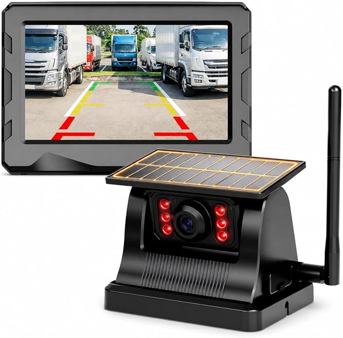 Magnetic Solar Wireless Backup Camera : 4.3" Portable Truck Cameras | Easy Install Scratch-Proof No Delay Backup Camera for Truck Rechargeable HD 1080P for Trailer Small RV Camper