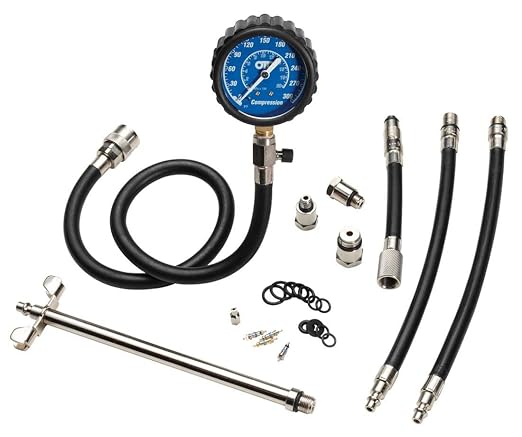 OTC 5605 Deluxe Compression Tester Kit for Gasoline Engines with Easy to Read 2-1/2" Dual Scale Gauge, Extra Long Flex Hose, Multiple Adapters, and Storage Case