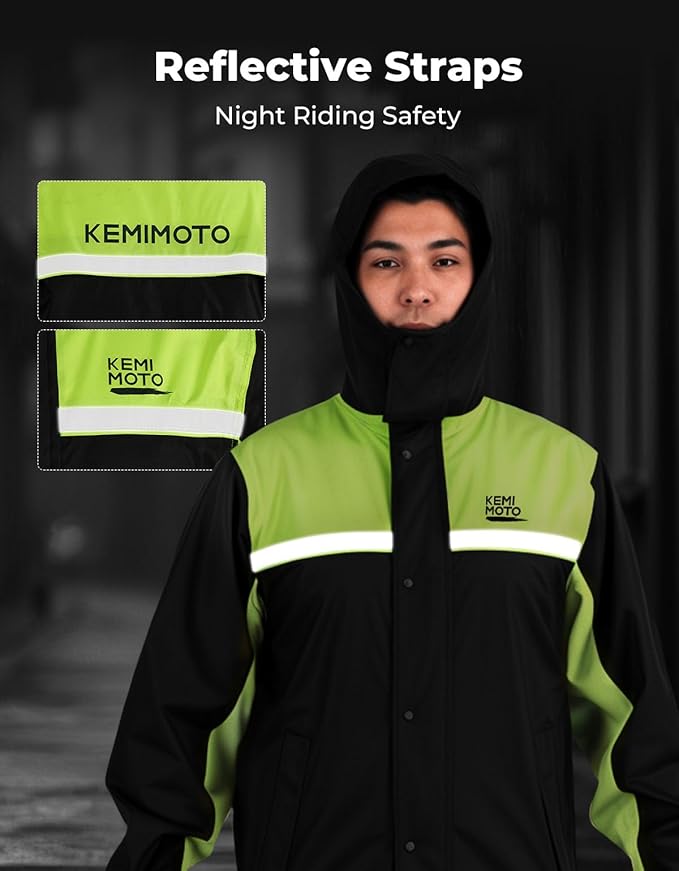 KEMIMOTO Rain Suit for Men, Motorcycle Rain Gear Waterproof Protective Rain Coat with Pants 2 Pieces Rainsuit Breathable Outdoor Fashion Green M