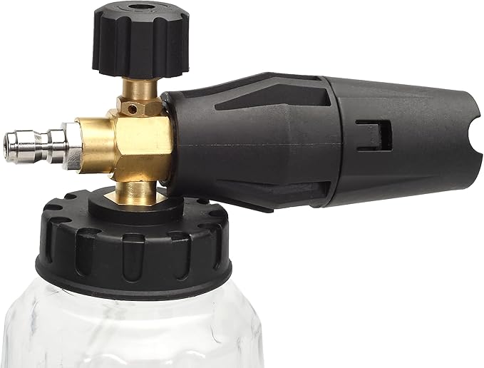 Premium Foam Cannon 1L - High-Pressure Car Wash Sprayer with 1/4in Quick Connector - Includes 5 Multi-Surface Nozzles (Clear, 1 Liter)
