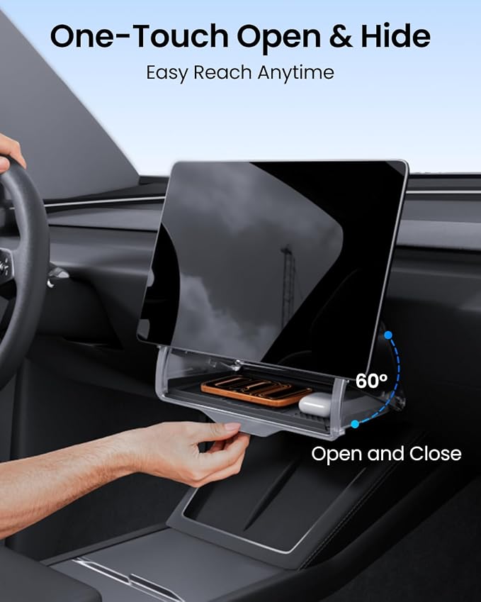 REEVAA Upgraded Tesla Model 3 Hidden Under Screen Storage Box for Model 3 2016-2026 (Fit New Model 3 Highland) [One-tap Open & Stable Installation] Model 3 Accessories, Center Console Organizer Tray