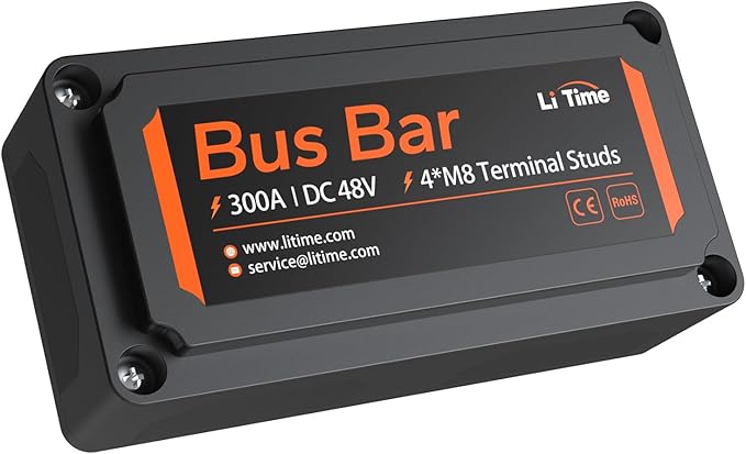 Litime 300A Power Distribution Block, Bus Bar with 4*M8 Terminal Posts, Max. DC 48V for Automotive, Marine, Solar Applications and Electrical System, Black