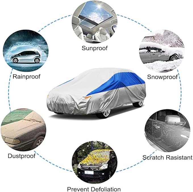 GUNHYI Car Cover Waterproof All Weather for Automobiles, Outdoor Full Car Cover Snowproof Windproof UV Protection, Universal Fit for Sedan. (Fit Sedan Length 186-193 inch, Silver)